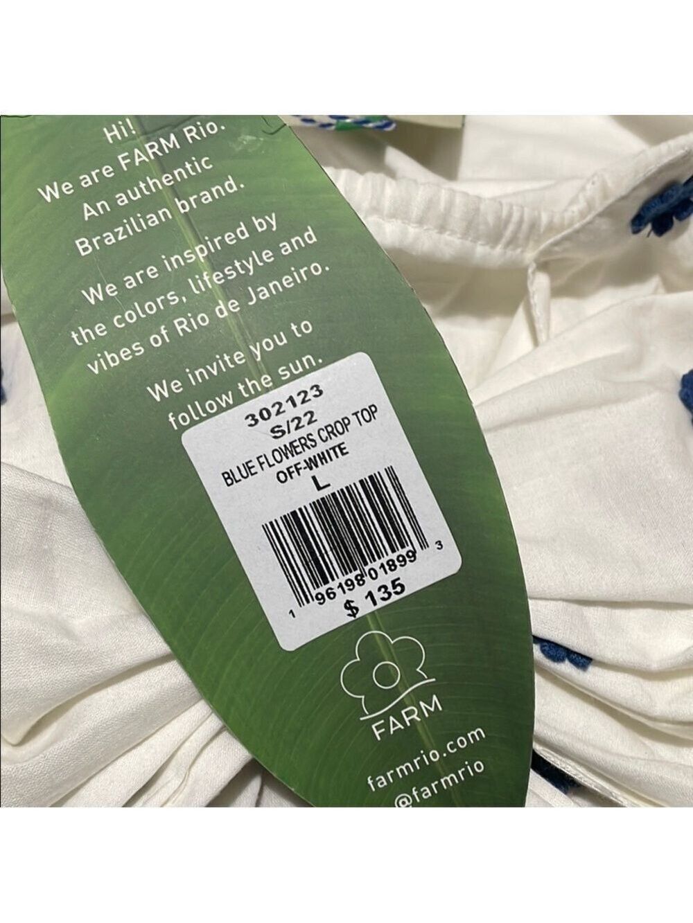 FARM RIO White and Blue Floral Crop Top Sz Large - Picture 8 of 12